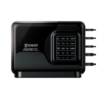 XPower GW200B 200W 4 Output PD 3.0-Qc-Scp Gan Wall Charger - Black